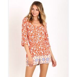 MinkPink Revolve Women's‎ Floral Romper Neighborhood Orange Jumpsuit Boho XS
